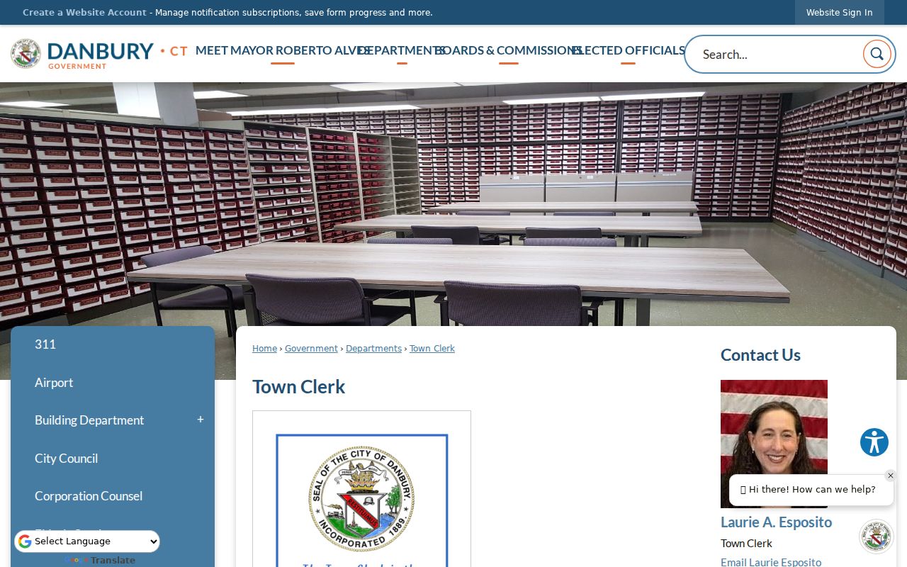 Danbury City Clerk of the Superior Court records Town Clerk distinction