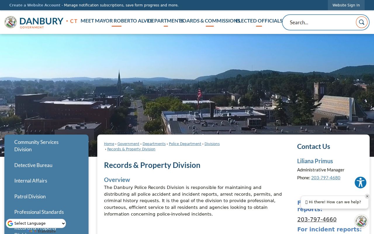 Danbury arrest records and court charges Records and Property Division