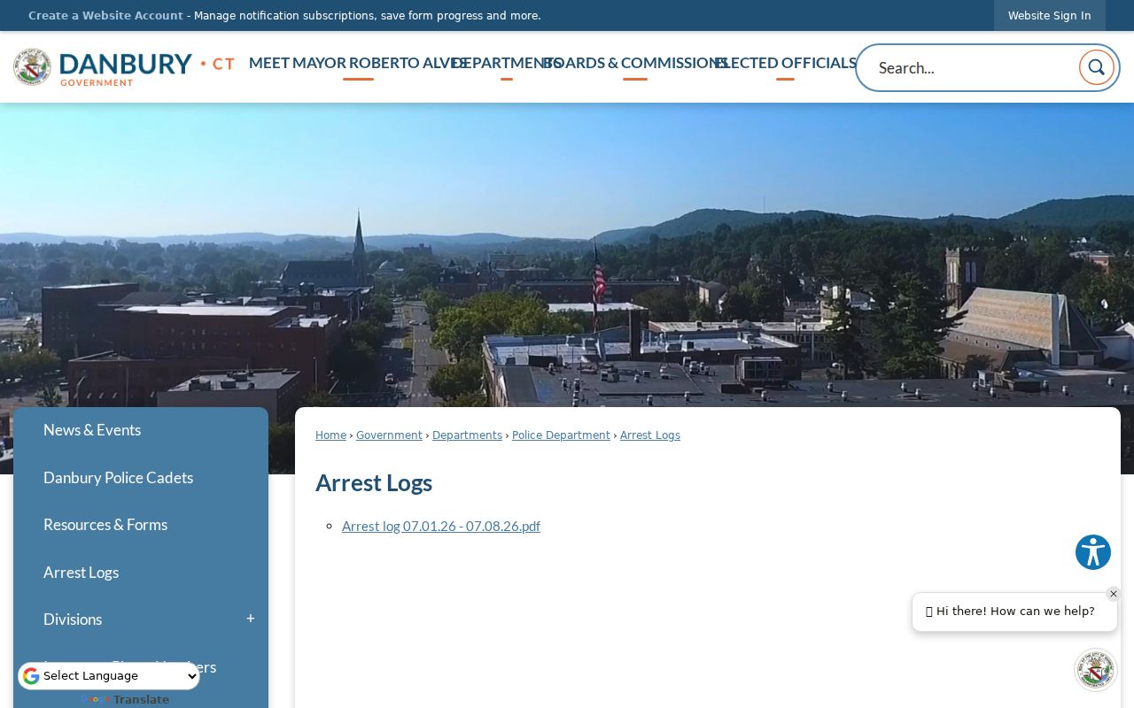 Danbury arrest records and court charges arrest logs page