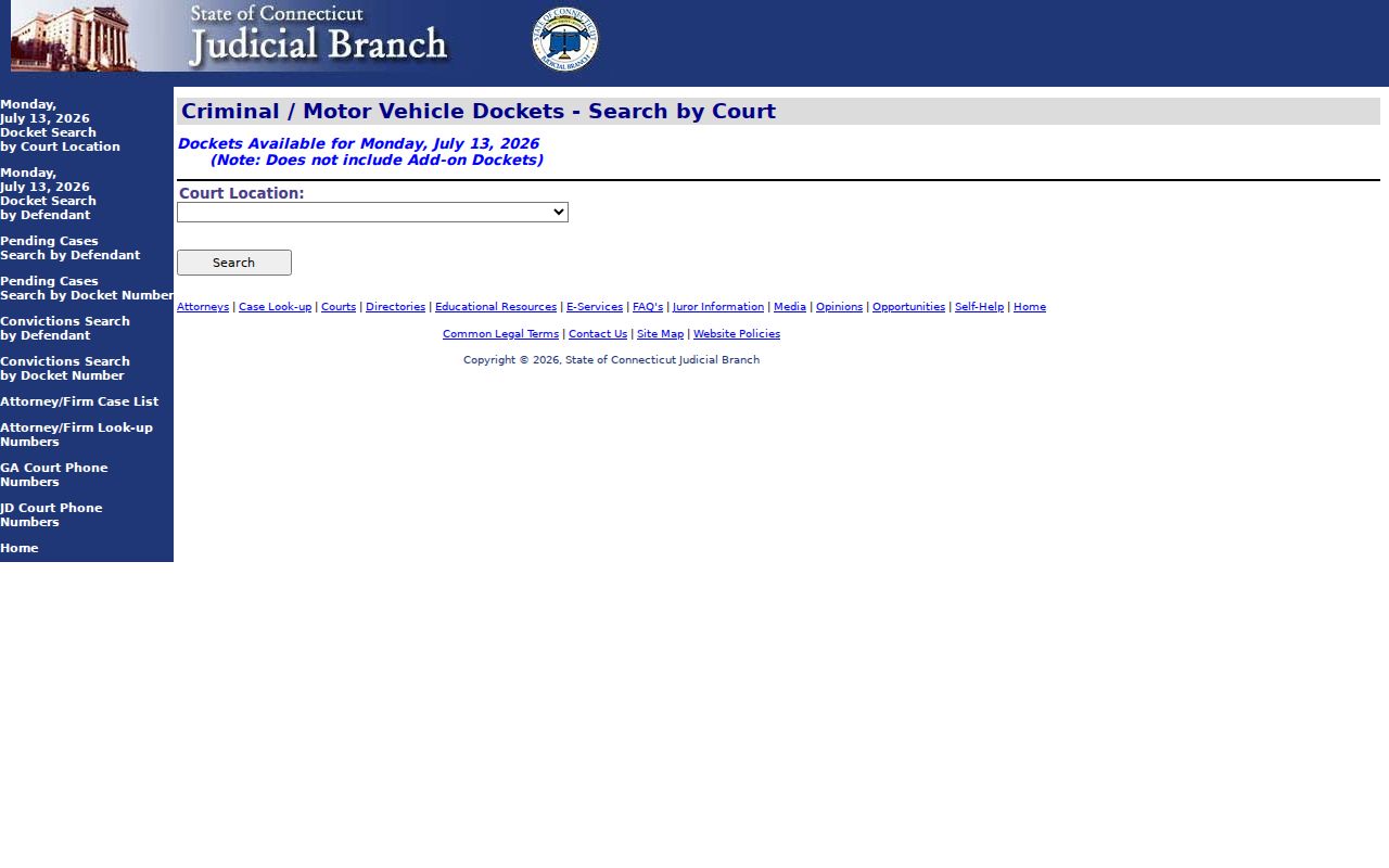 Danbury court dockets criminal daily docket by court