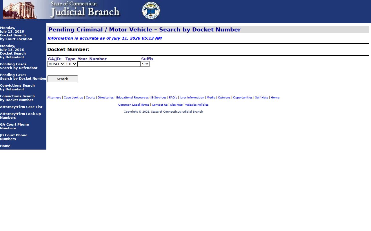 Danbury court dockets pending case docket number search