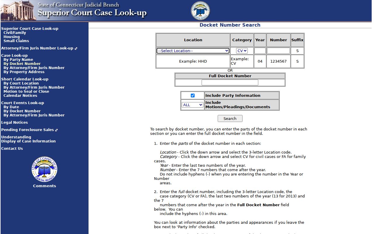 Danbury court records civil family docket number search