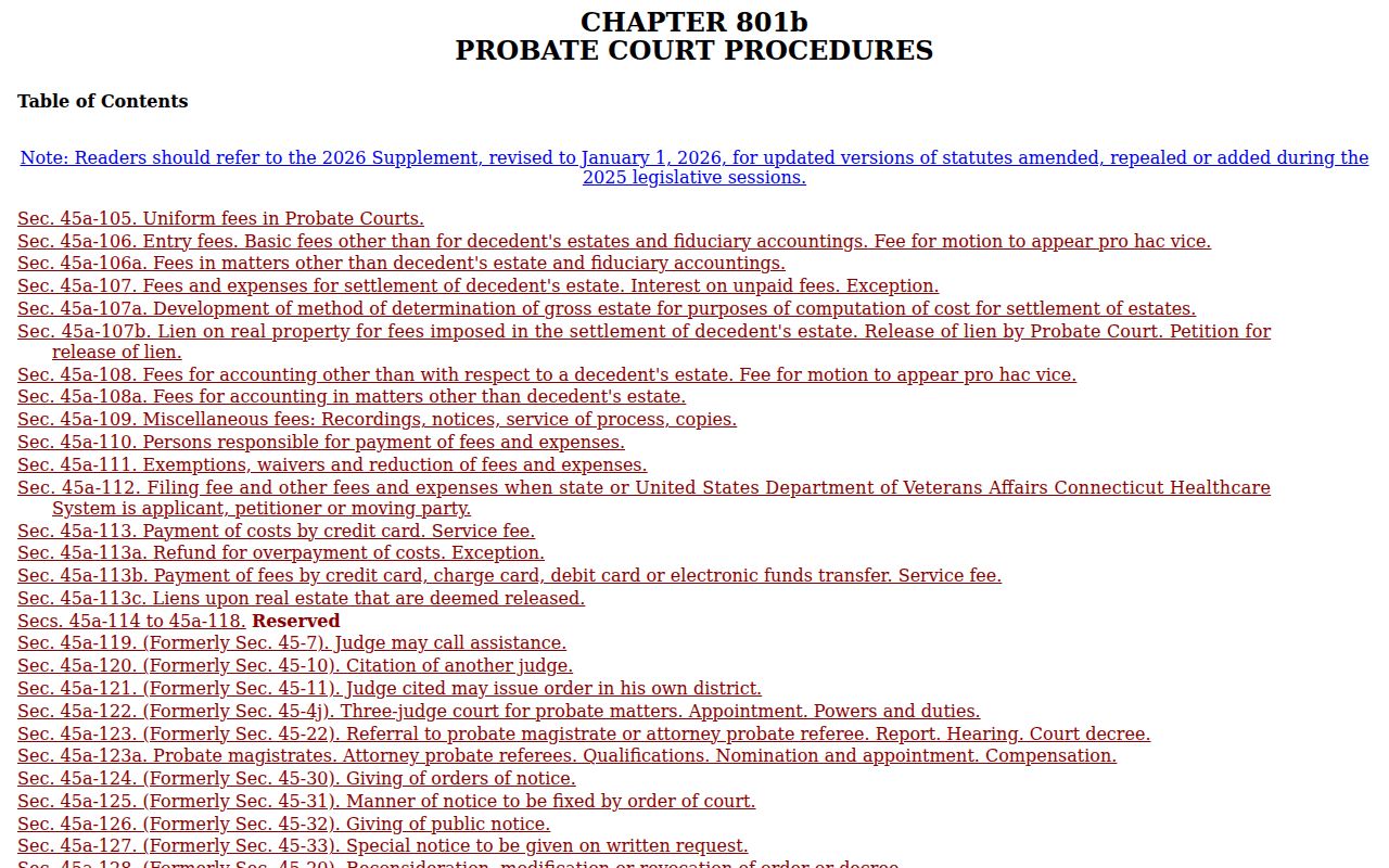 Danbury court records Connecticut Probate Court statute reference