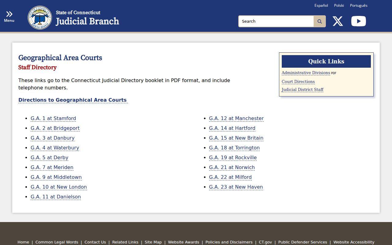 Danbury court records Geographical Area Court directory