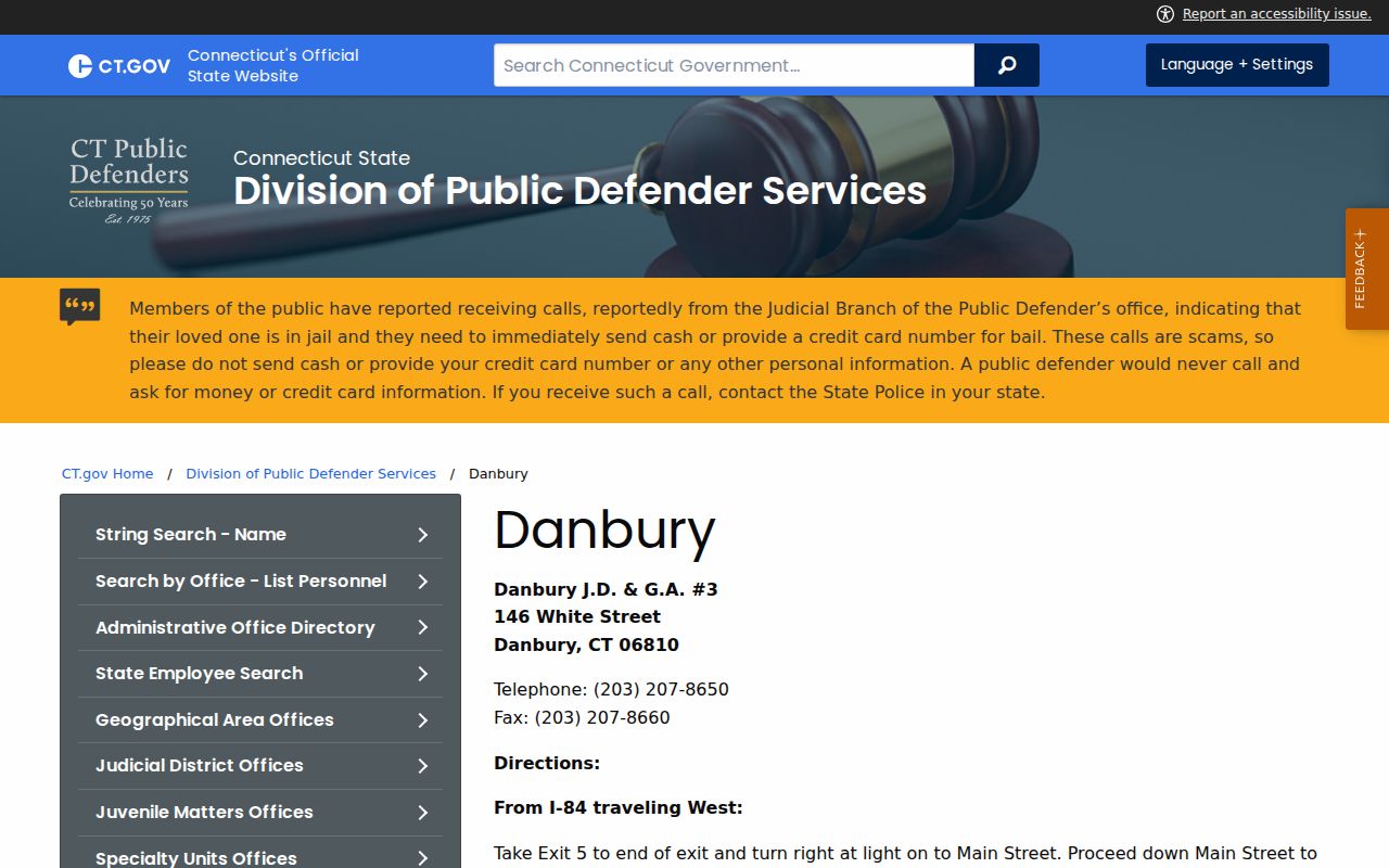 Danbury criminal court records public defender office page