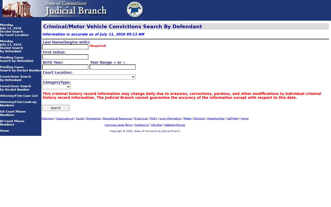 Danbury criminal court records conviction search by defendant