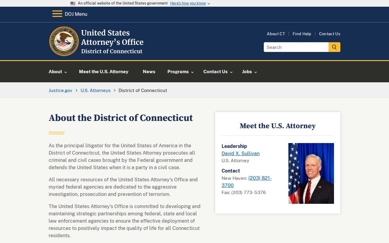 Danbury City Superior Court records U.S. Attorney District of Connecticut distinction