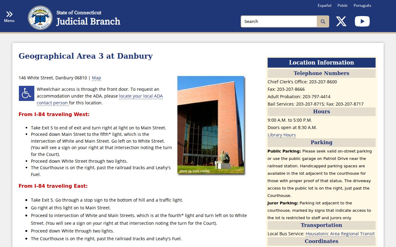 City of Danbury court records courthouse directions
