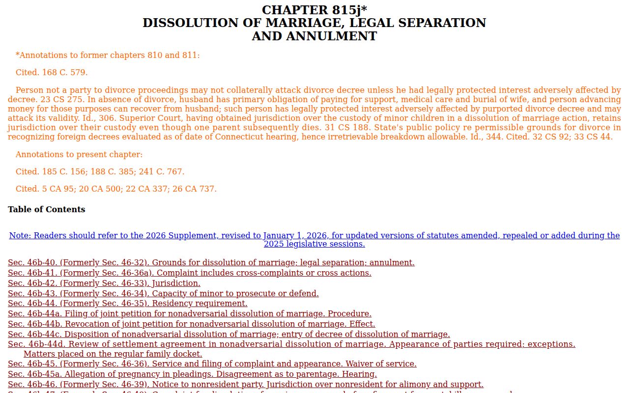 Danbury City divorce records Connecticut dissolution of marriage statutes