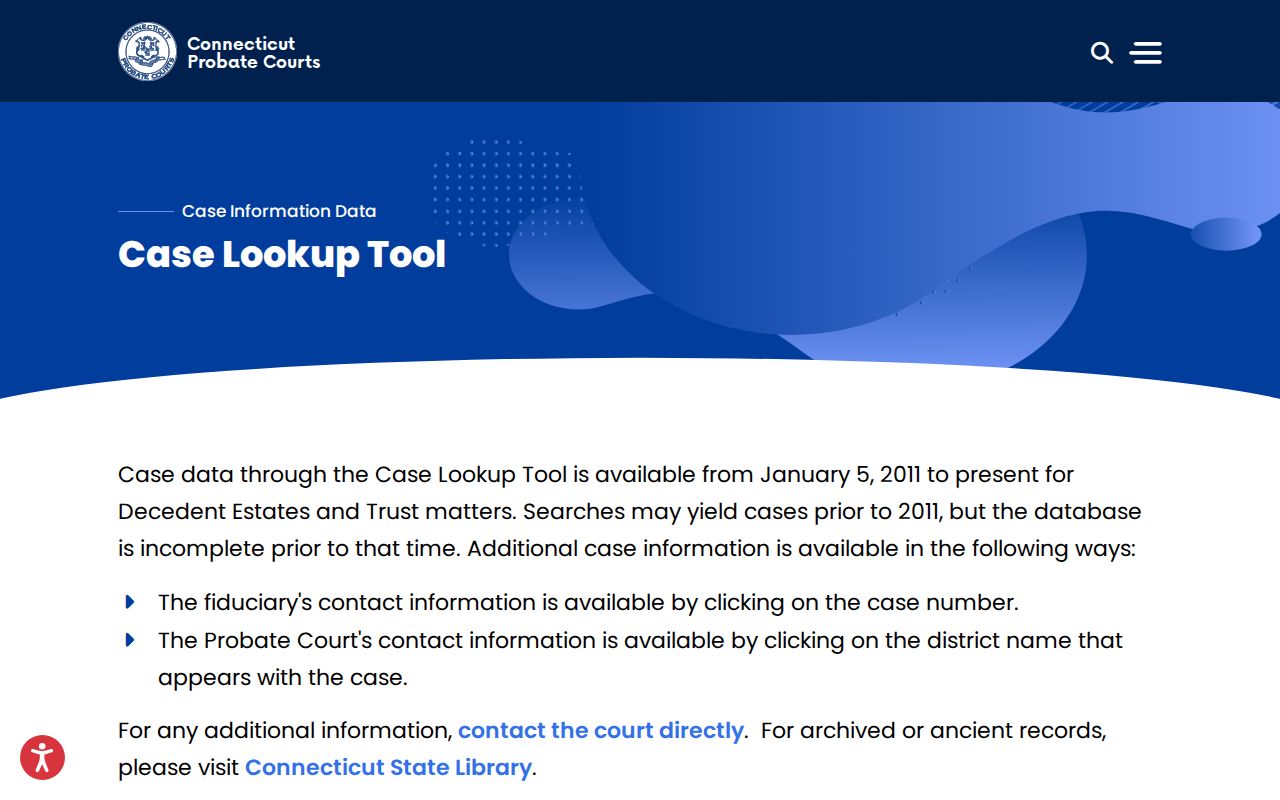 Danbury City probate records Connecticut Probate Case Lookup
