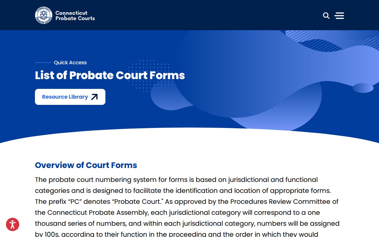 Danbury City probate records Connecticut Probate Courts forms list
